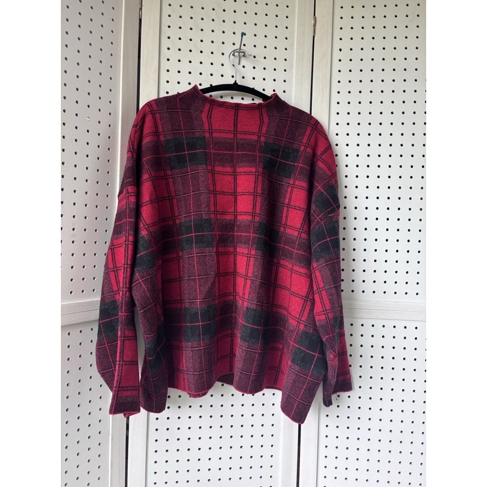 Lane Bryant Size 1X/2X? Red Black Plaid Holiday Sweater Mock-Neck Wool Blend